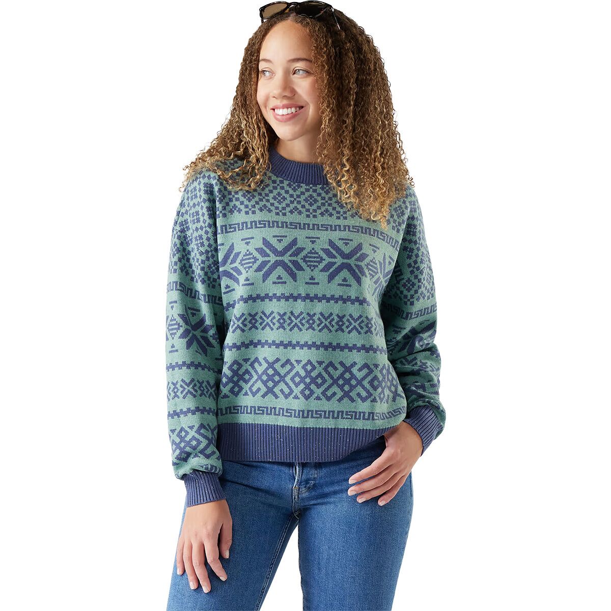 Image of Smartwool Edgewood Heritage Crew Sweater - Women's Arctic Green, XS