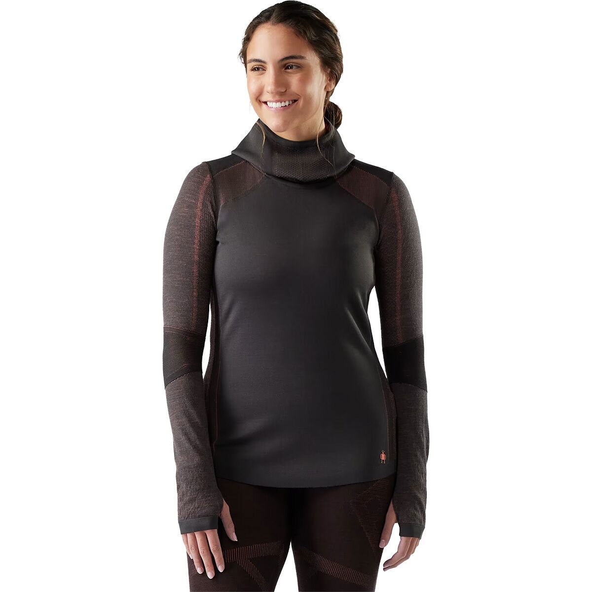 Image of Smartwool Intraknit Thermal Merino Baselayer Hoodie - Women's Charcoal/Coral Reef, S