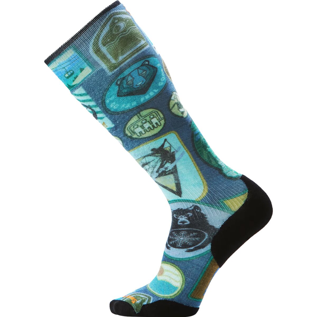 Image of Smartwool Ski Targeted Cushion Explorer Print OTC Sock - Men's Deep Navy, L
