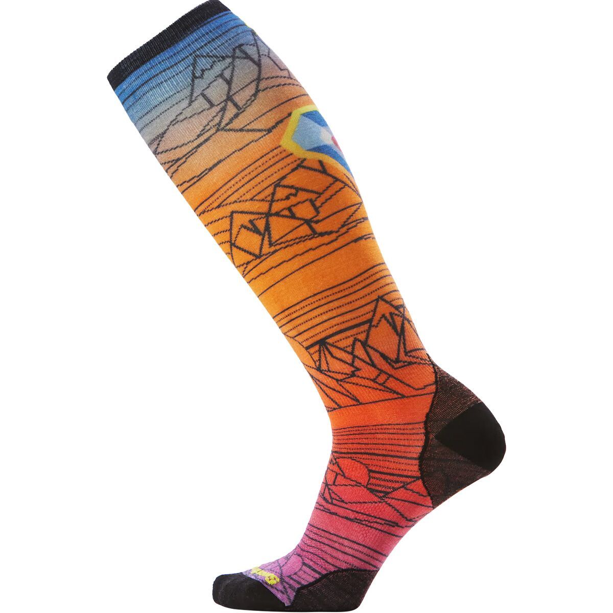 Image of Smartwool Ski Zero Cushion Geo Peaks Print OTC Sock - Men's Orange Rust, S