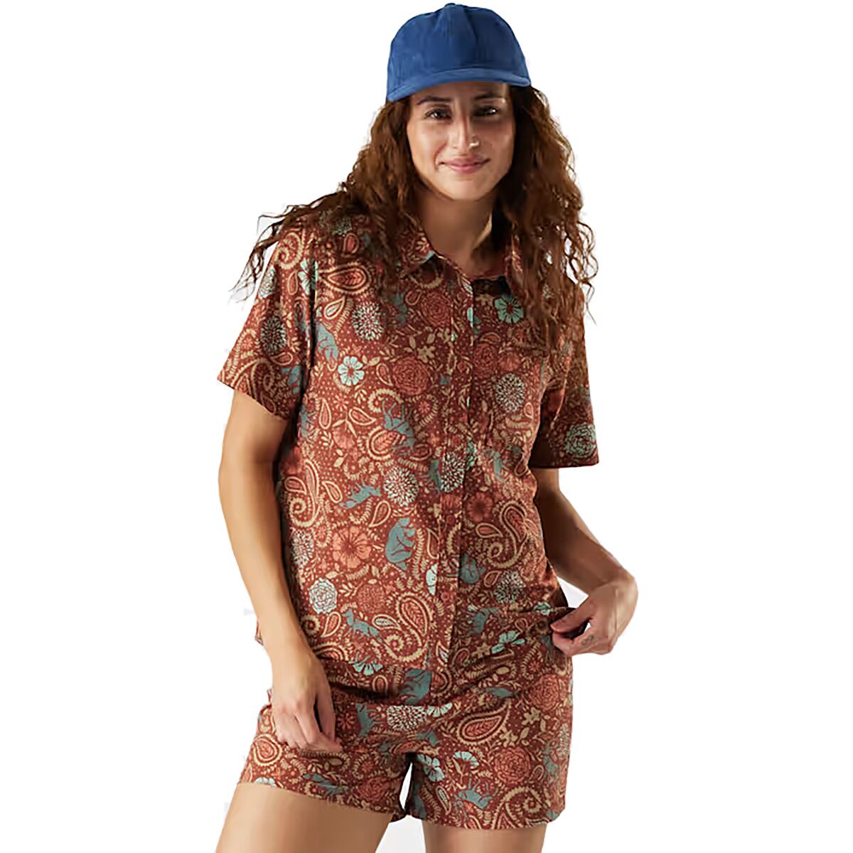 Image of Smartwool Everyday Short-Sleeve Button Down - Women's Burnt Sienna Paisley, L