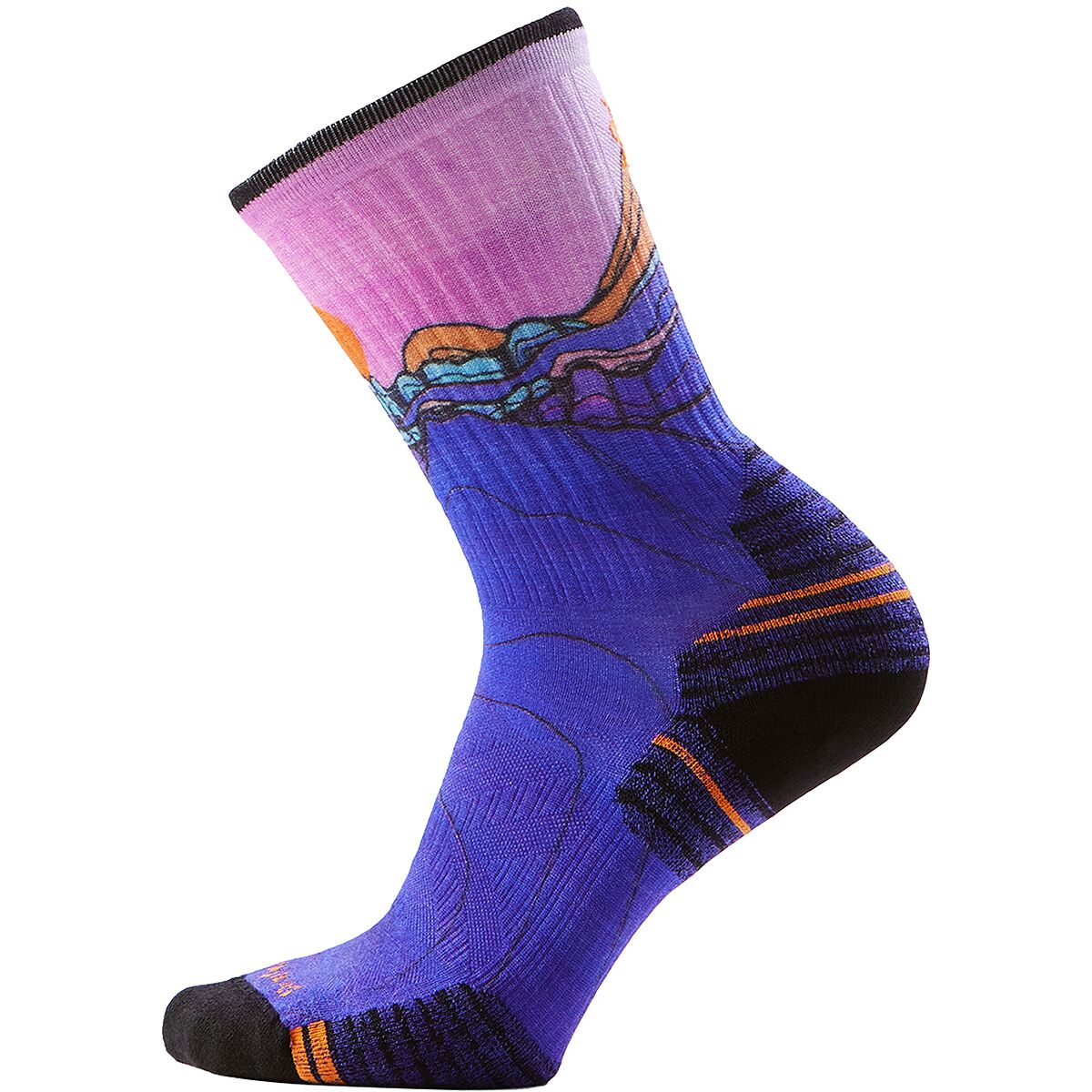 Image of Smartwool Hike Targeted Cushion Mtn Sunrise Print Crew Socks - Women's Deep Navy, L