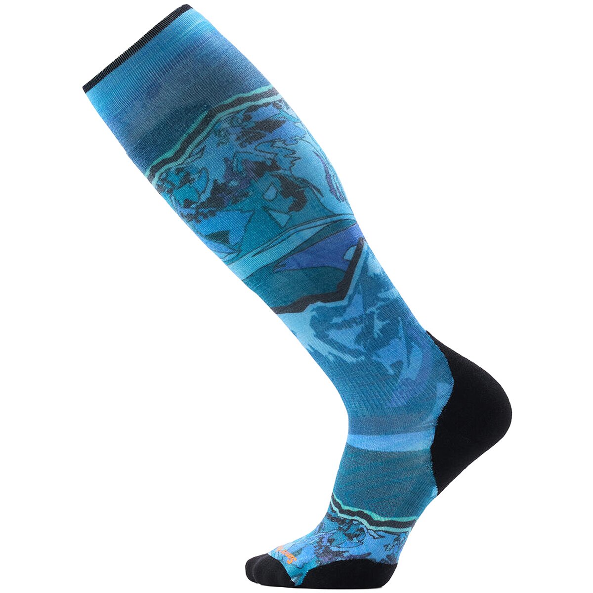 Image of Smartwool Ski Targeted Cushion Storm Peak Print OTC Sock Nightfall Blue, L