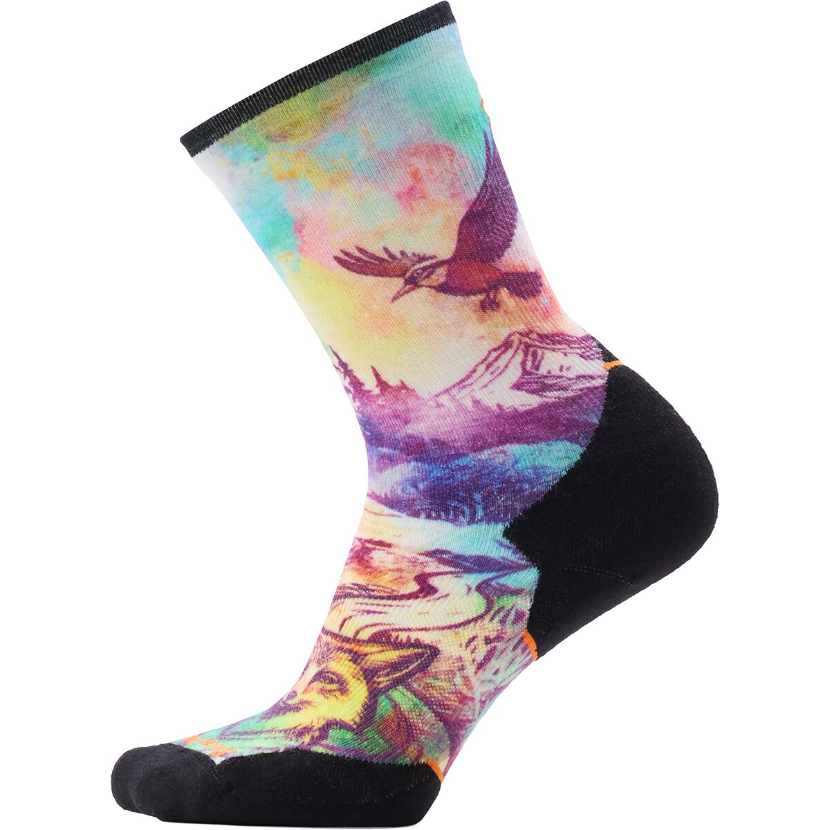 Image of Smartwool Trail Run Targeted Cush Serene Peak Print Crew Sock-Women's Dusty Teal, L