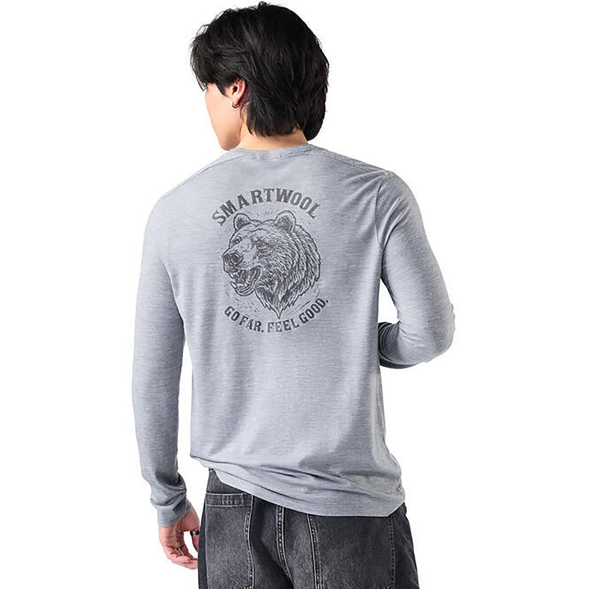 Image of Smartwool Go Far Bear Long-Sleeve Hemp Blend T-Shirt - Men's Light Gray Heather, XL