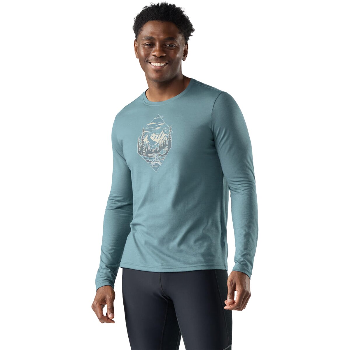Image of Smartwool Wander Valley Active Long-Sleeve Graphic T-Shirt - Men's Dusty Teal, XL