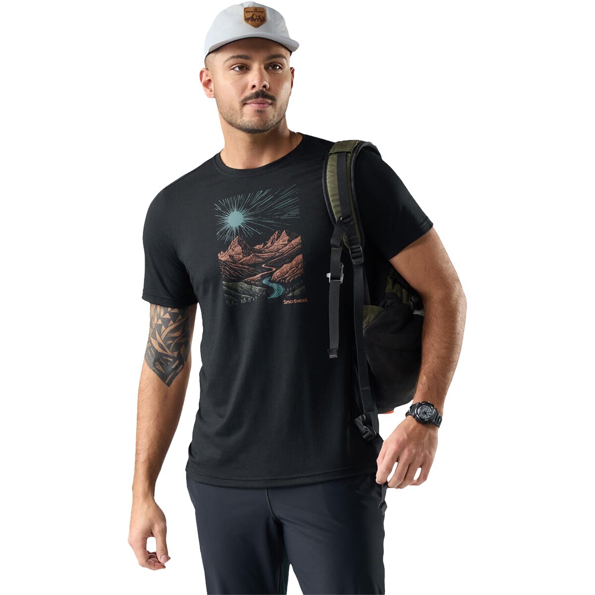 Image of Smartwool Wander Valley Active Short-Sleeve Graphic T-Shirt - Men's Black, M