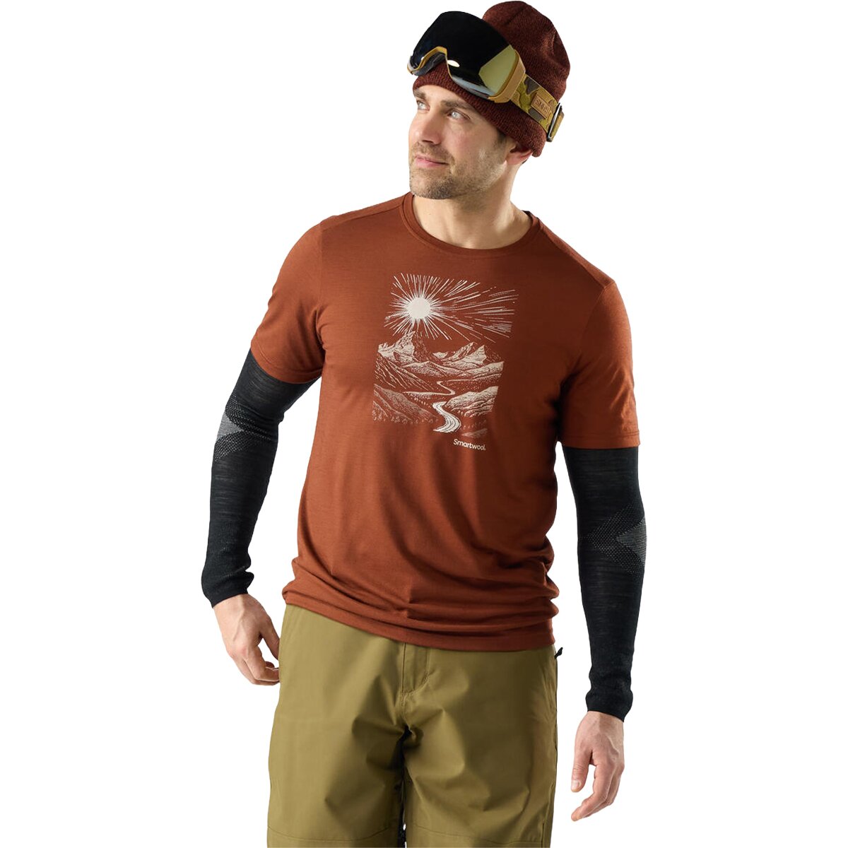 Image of Smartwool Wander Valley Active Short-Sleeve Graphic T-Shirt - Men's Burnt Sienna, S