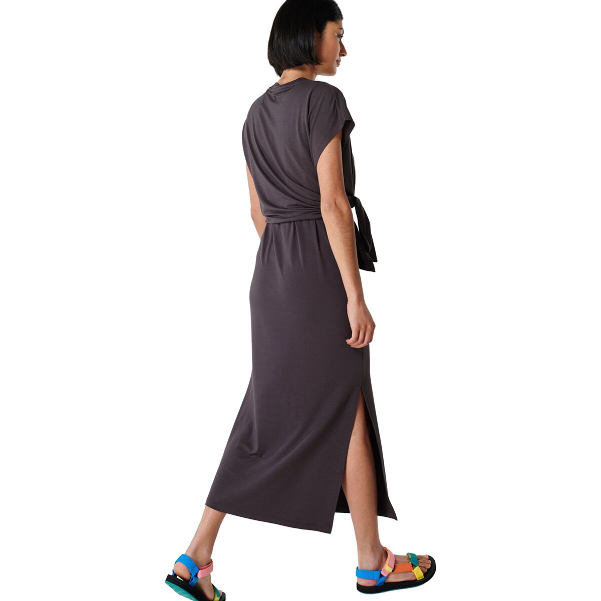 sweaty betty mellow midi dress Sweaty Betty Mellow Midi Dress Navy Large Side Tie Slit Lightweight Casual