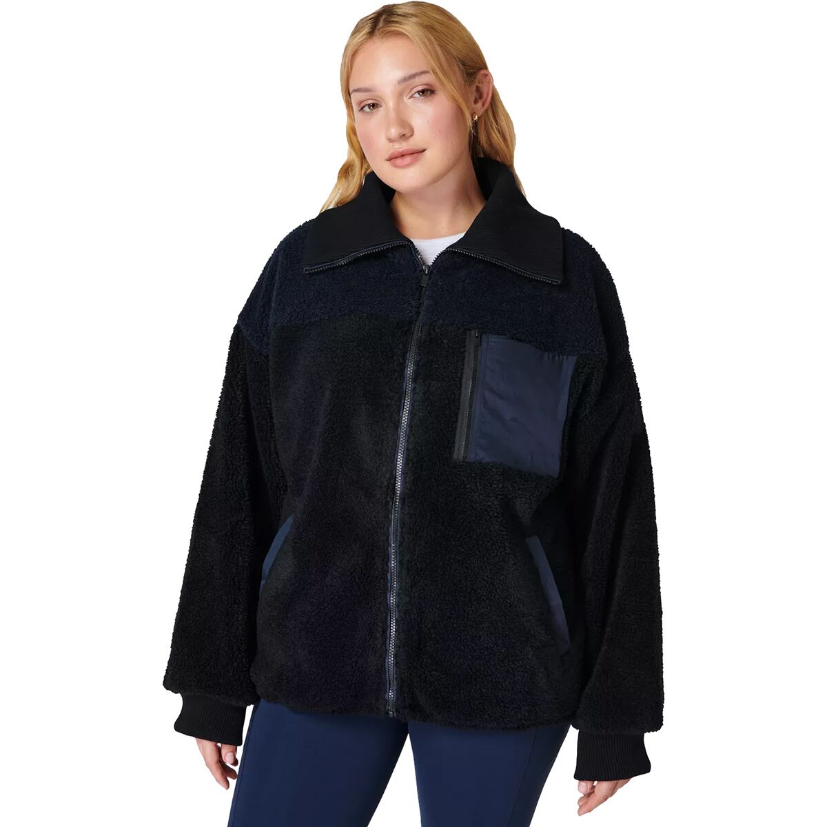 Image of Sweaty Betty Editor Zip Up Jacket - Women's Navy Blue Colour Block, M