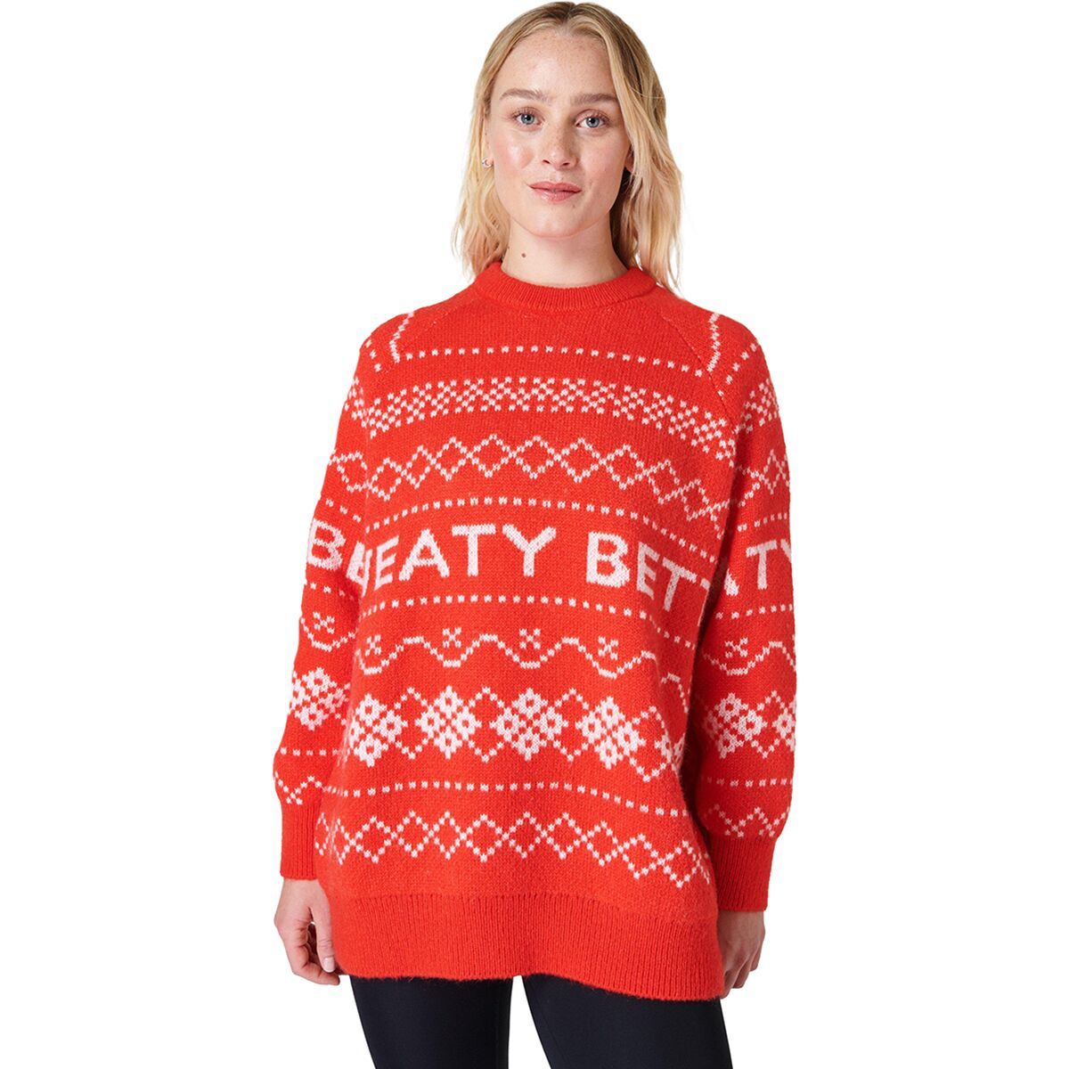 Image of Sweaty Betty Snow Fairisle Sweater - Women's Firebird Orange Fairisle, S/M