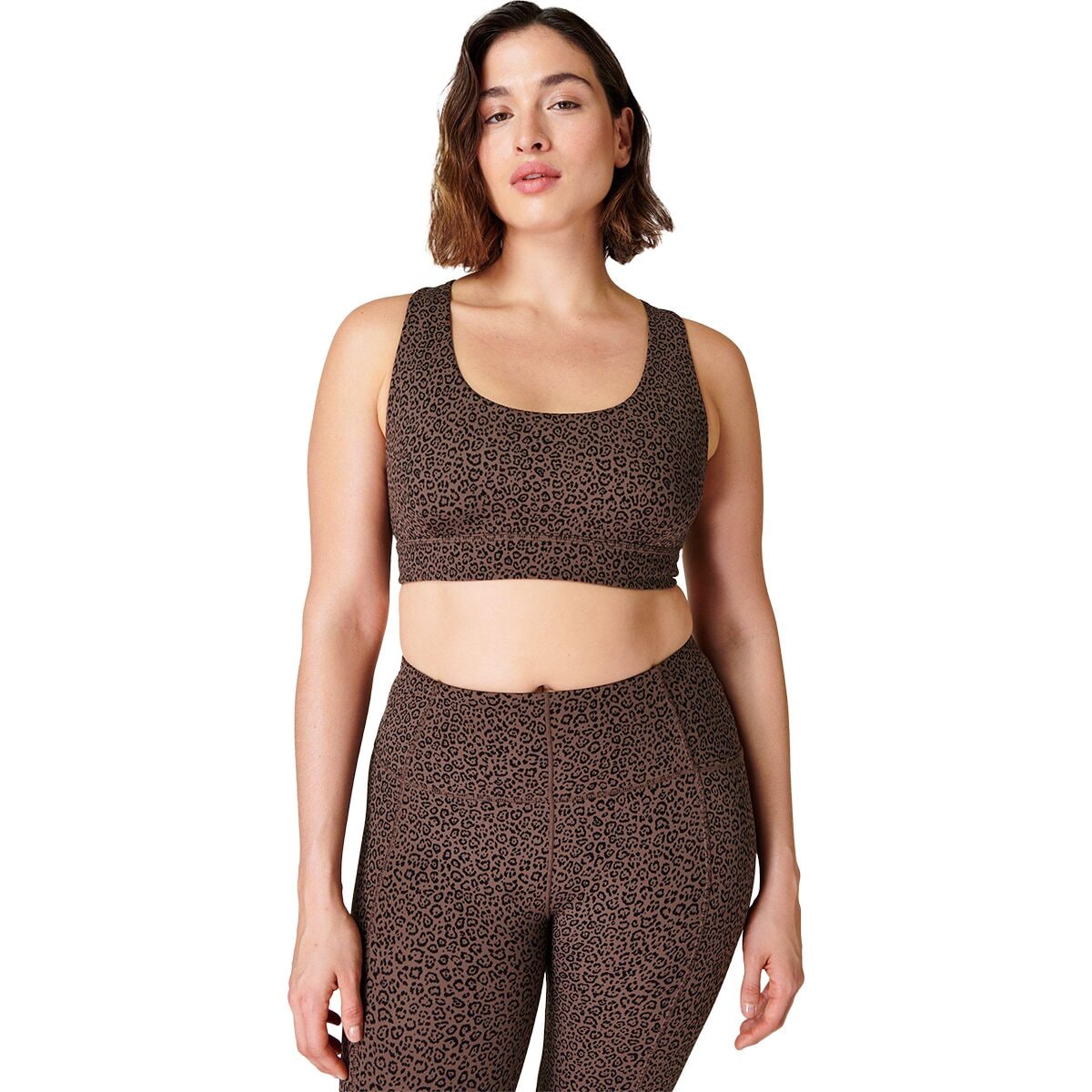 Image of Sweaty Betty Super Soft Reversible Yoga Bra - Women's Brown Leopard Markings Print, XS