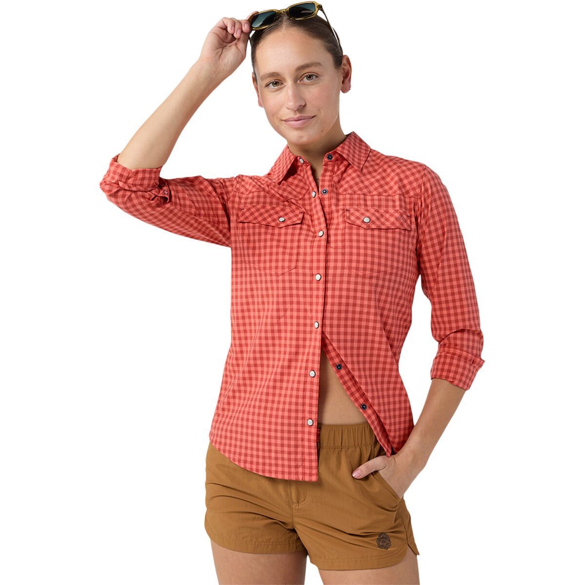 Image of STIO Eddy Long-Sleeve Shirt - Women's Hot Sauce Gingham, M