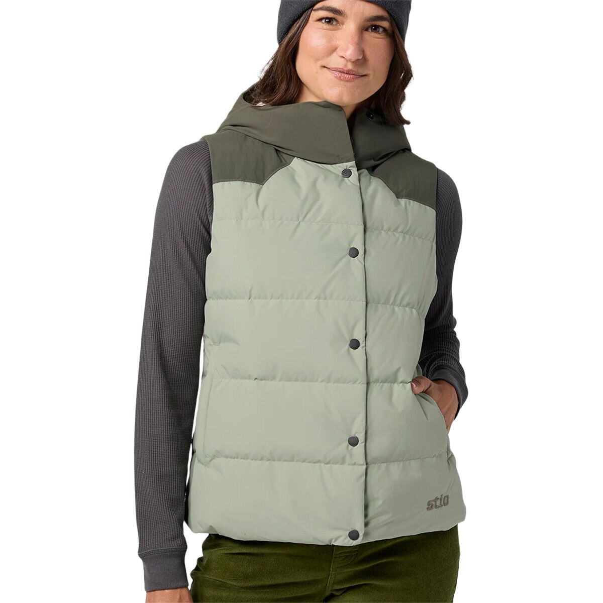 Image of STIO Turnbolt Down Vest - Women's Sage Flats/ Deep Shade, M