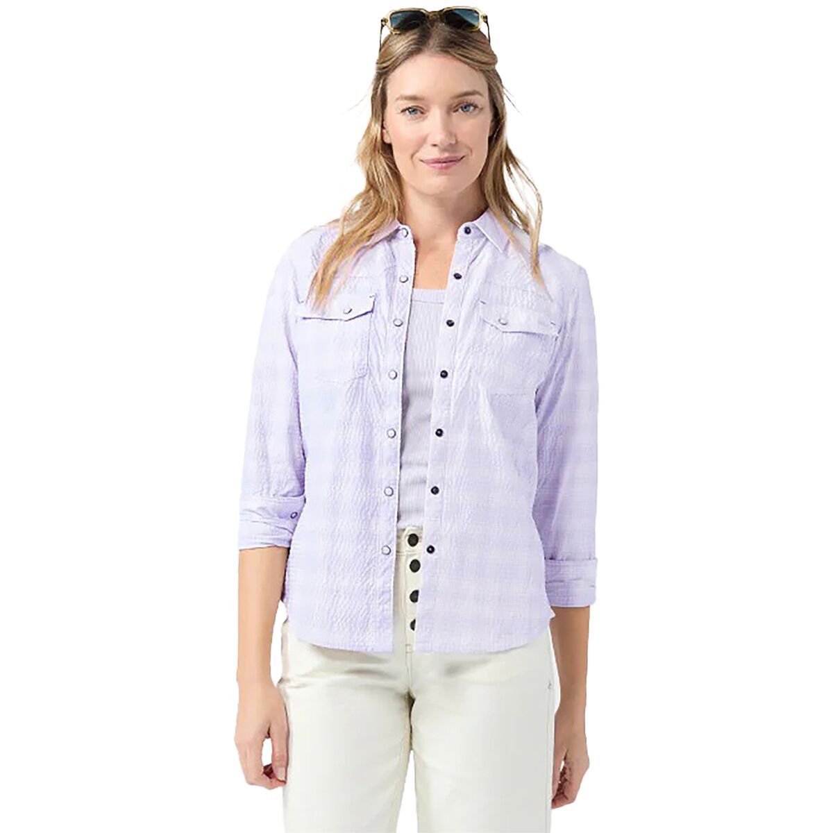 Image of STIO Eddy Coast Long-Sleeve Shirt - Women's Lavender Haze Plaid, M