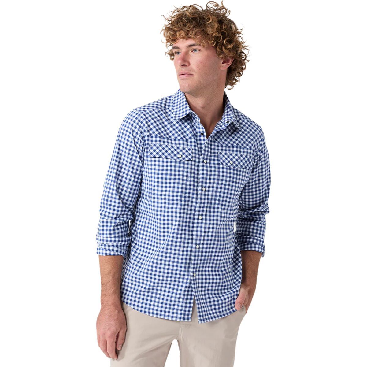 Image of STIO Eddy Long-Sleeve Shirt - Men's Cobalt Night Gingham, M