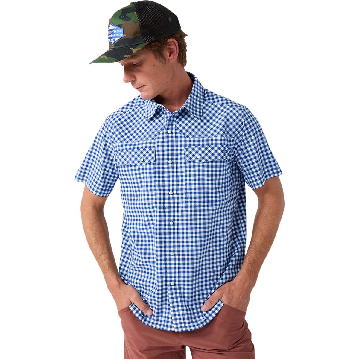 Image of STIO Eddy Short-Sleeve Shirt - Men's Cobalt Night Gingham, S