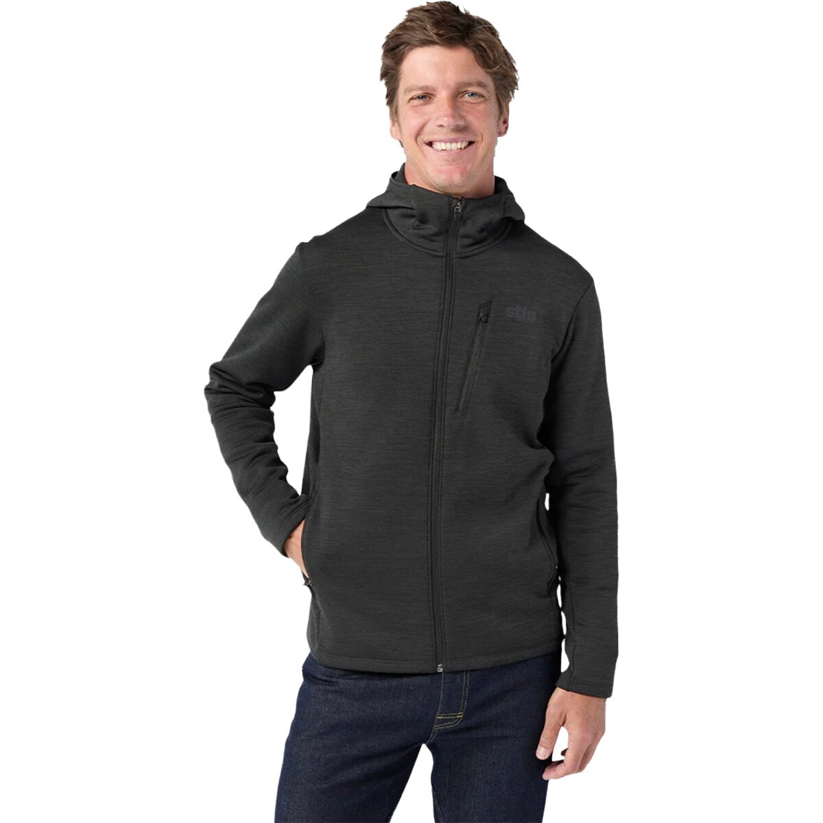 Image of STIO Glide Power Stretch Full-Zip Hooded Jacket - Men's Abyss Heather, S