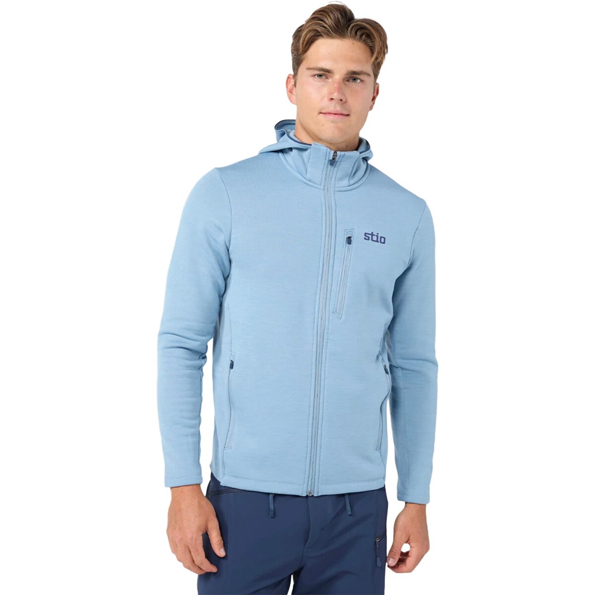 Image of STIO Glide Power Stretch Full-Zip Hooded Jacket - Men's Blue Heron Heather, XL