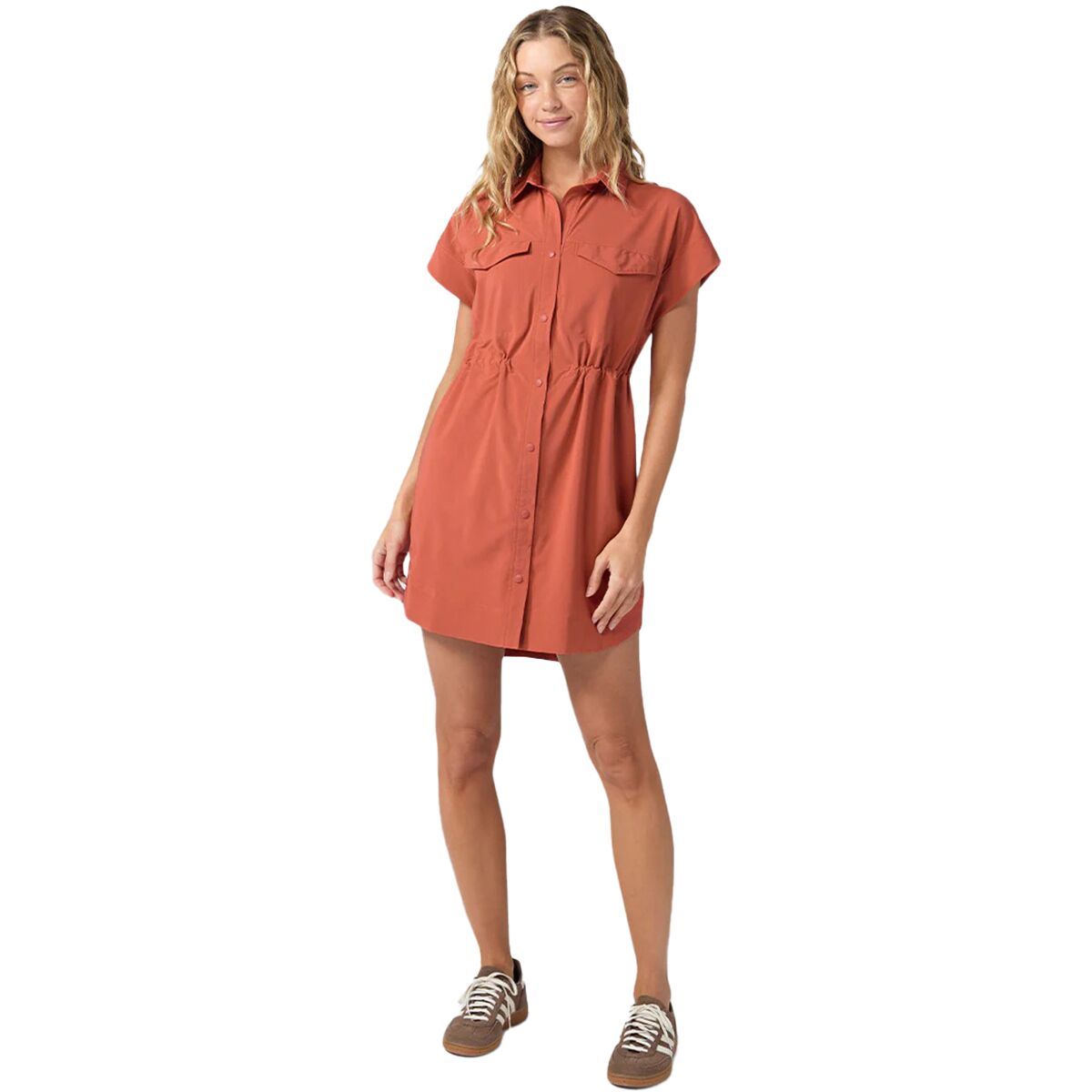 Image of STIO Mountain Flow Shirt Dress - Women's Hot Sauce, L