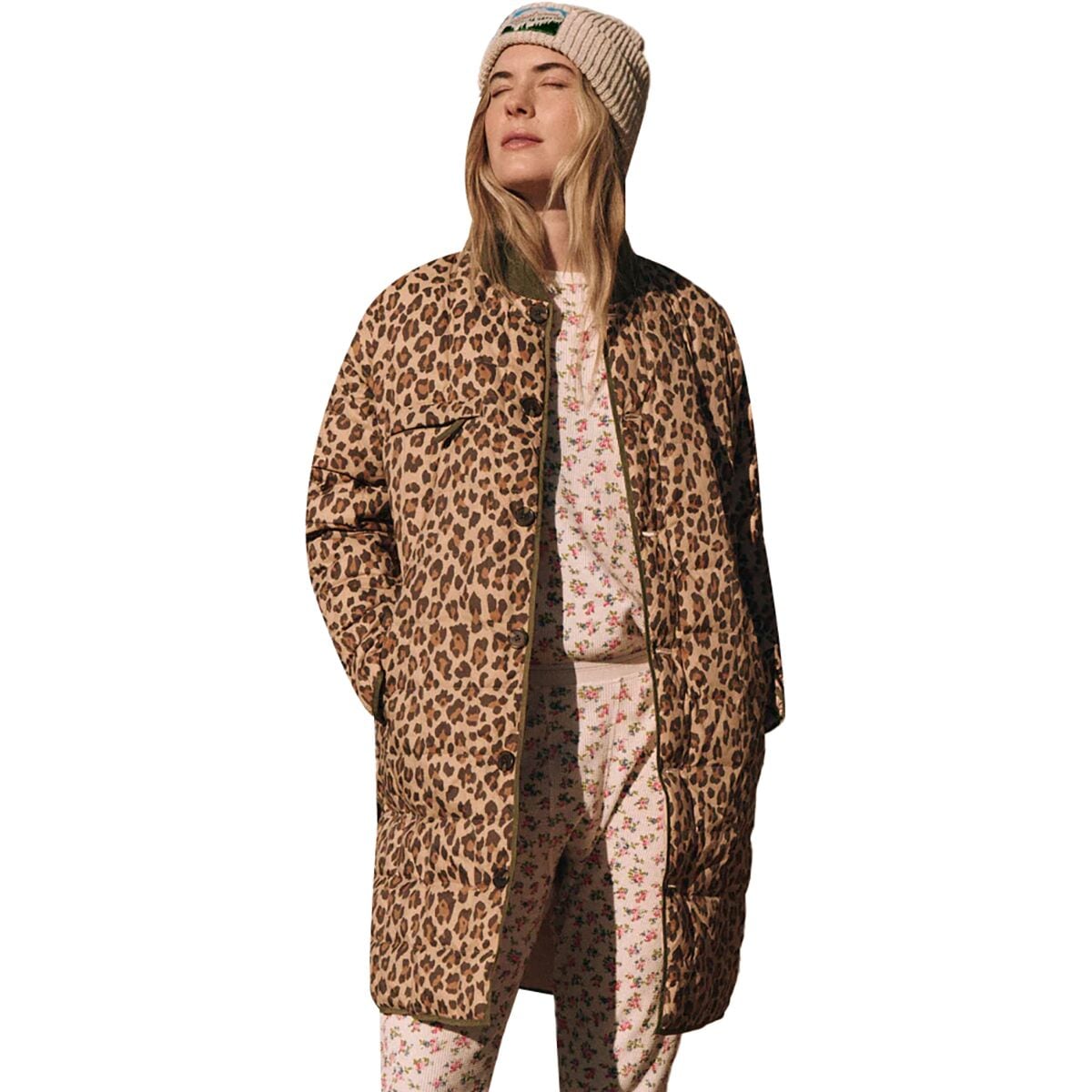 Pre-owned The Great Outdoors The Reversible Down Treeline Puffer - Women's In Blush/snow Leopard
