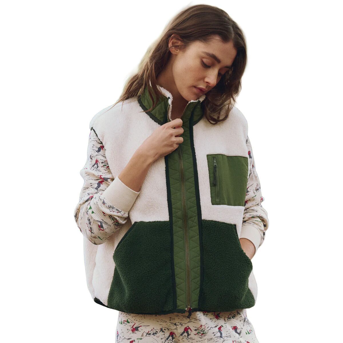 The Great Outdoors The Plush Tundra Vest - Women's Cream & Army, L