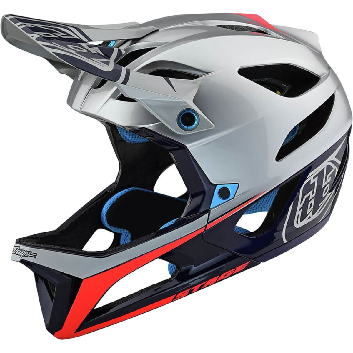 Troy Lee Designs Stage Mips Helmet Race Silver/Navy, XS/S