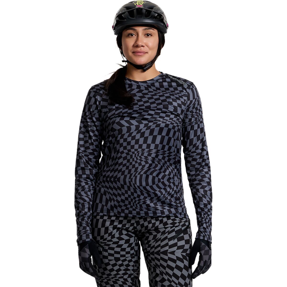 Image of Troy Lee Designs Lilium Long-Sleeve Jersey - Women's Twisted Checkers Black/Gray, S