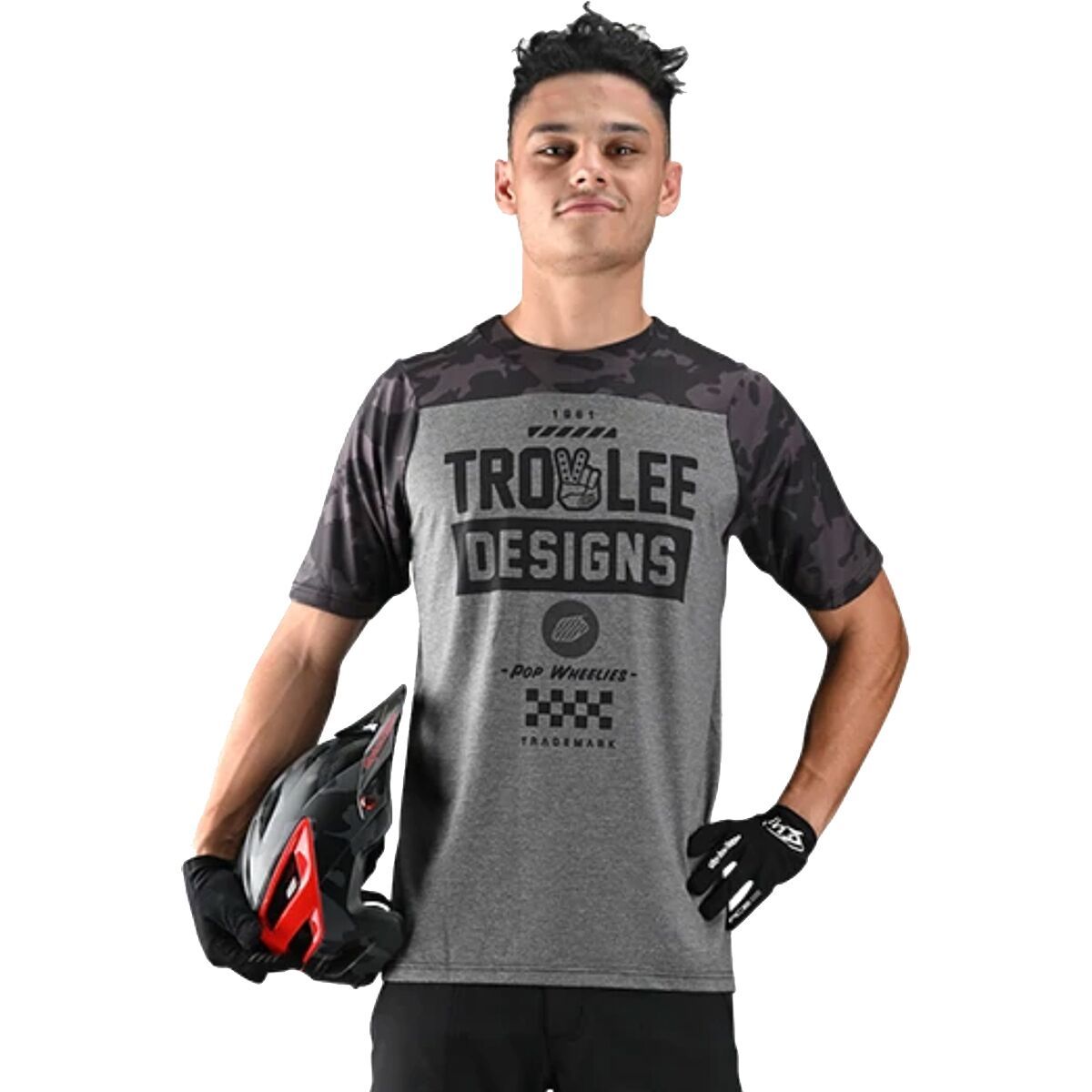 Troy Lee Designs Skyline Short-Sleeve Jersey - Men's Camber Camo Htr Light Gray/Black, M