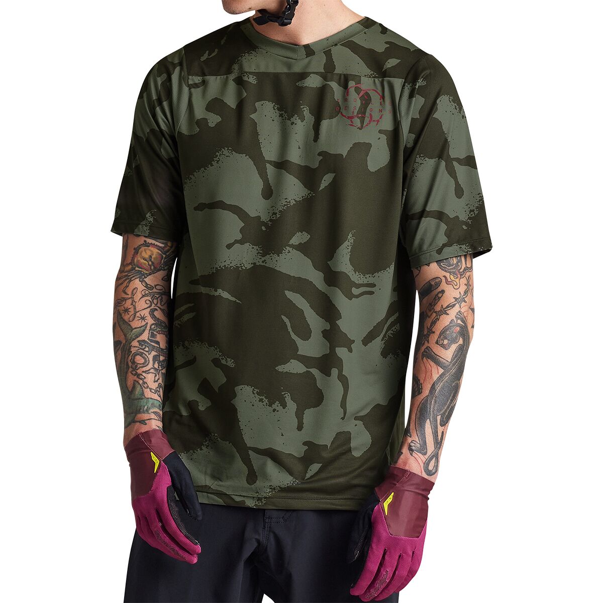 Image of Troy Lee Designs Skyline Short-Sleeve Jersey - Men's Shadow Camo Olive, XXL