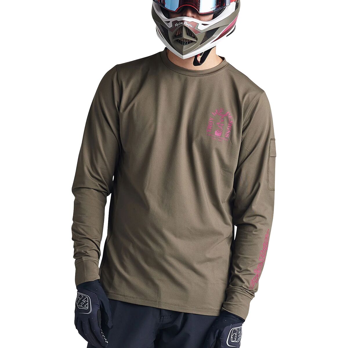 Troy Lee Designs Troy Lee Designs Ruckus Long-Sleeve Ride T-Shirt - Men's Fangs Olive, M