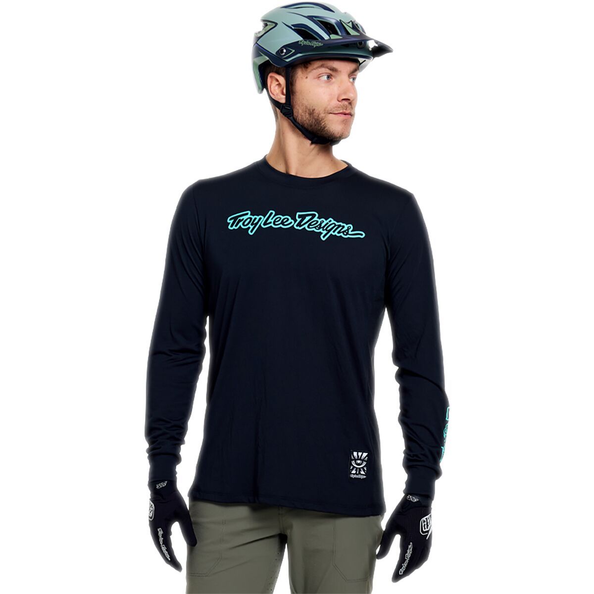Image of Troy Lee Designs Skyline Long-Sleeve Ride T-Shirt - Men's Signature Black/Real Teal, M