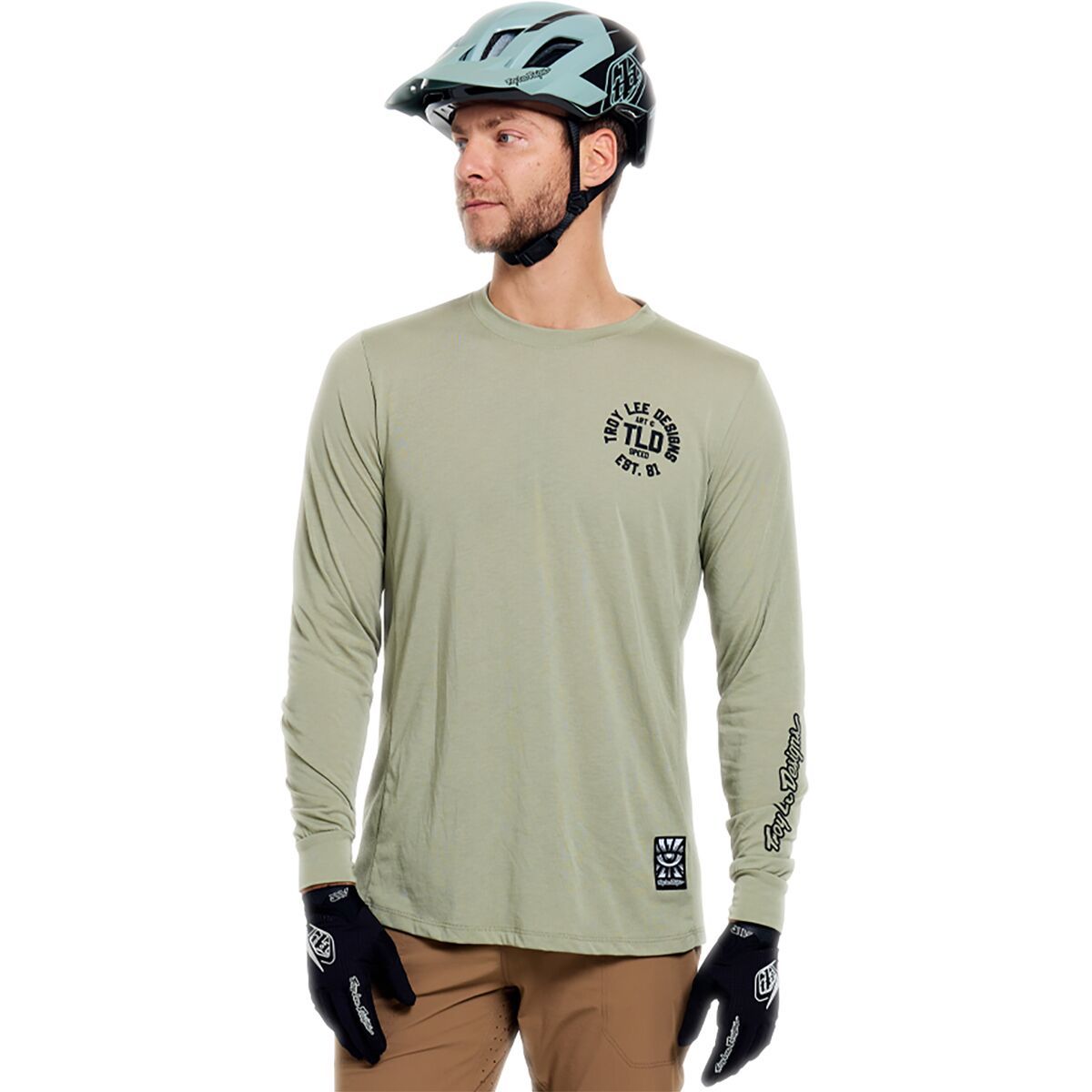 Image of Troy Lee Designs Skyline Long-Sleeve Ride T-Shirt - Men's Stamps Sage, M
