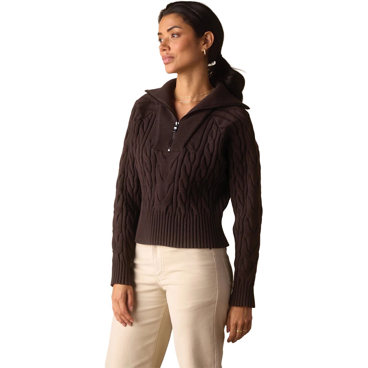 Image of The Normal Brand Lola Everyday Quarter Zip - Women's Brown, M