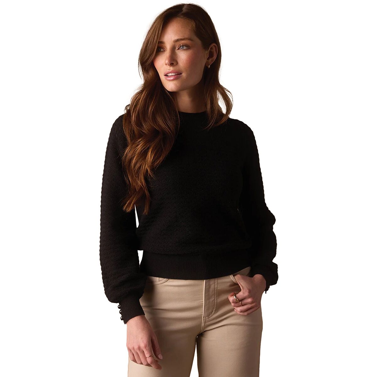 Image of The Normal Brand Olivia Pointelle Crew Sweater - Women's Black, L