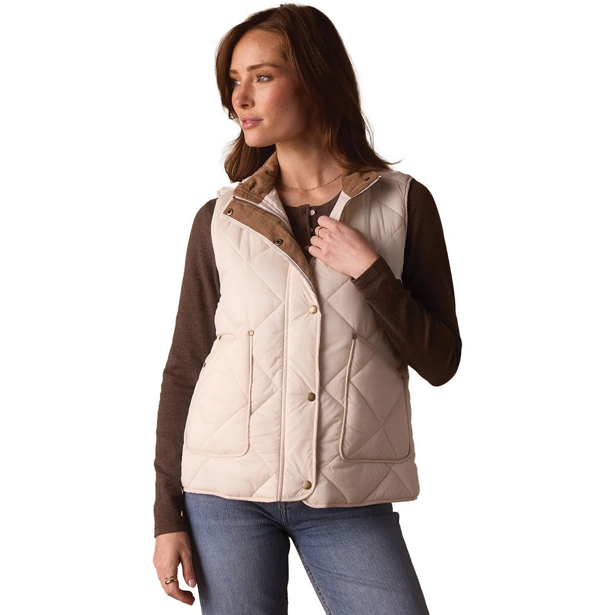 Image of The Normal Brand Quilted Liner Vest - Women's Ecru/Dark Taupe, M