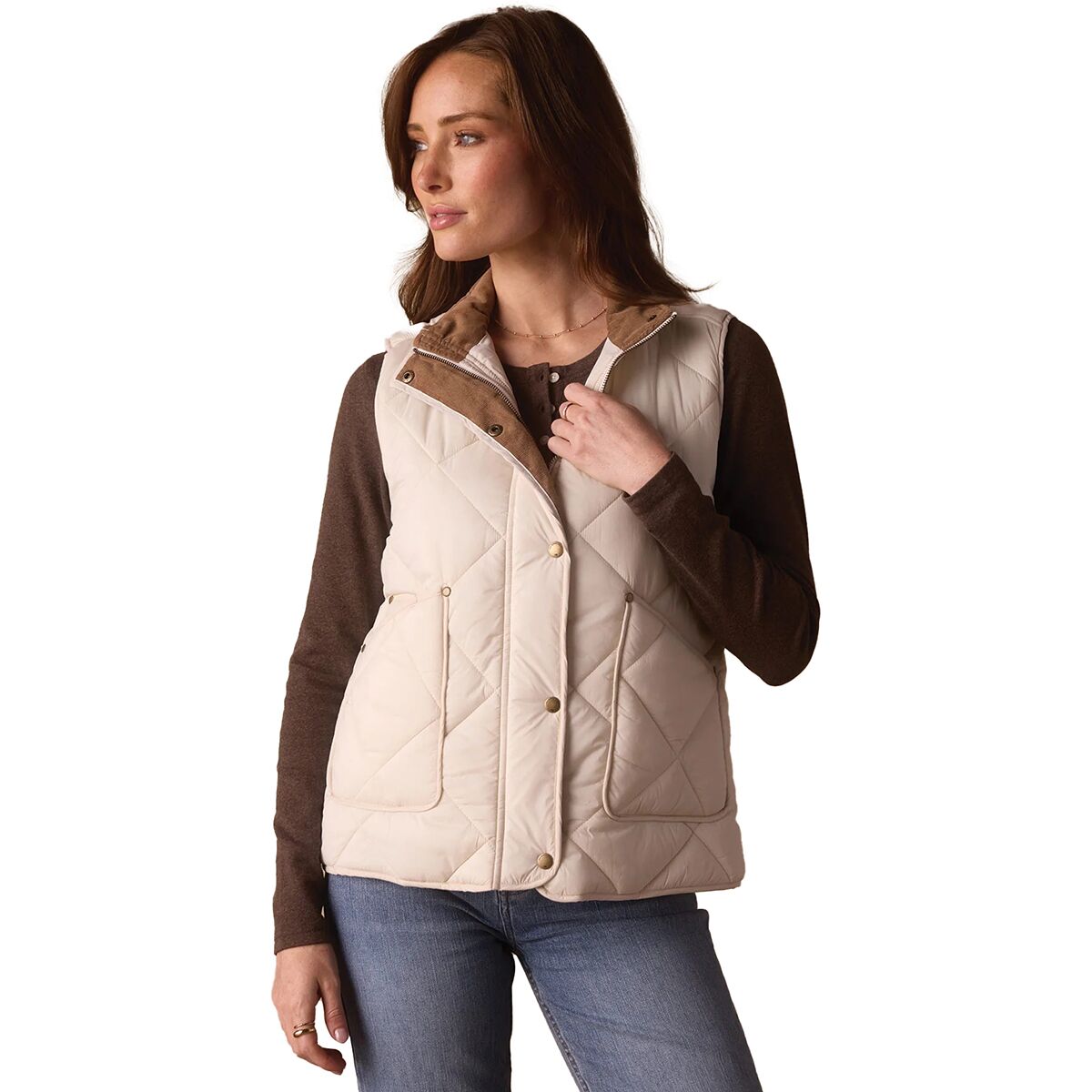 Image of The Normal Brand Quilted Liner Vest - Women's Ecru/Dark Taupe, S