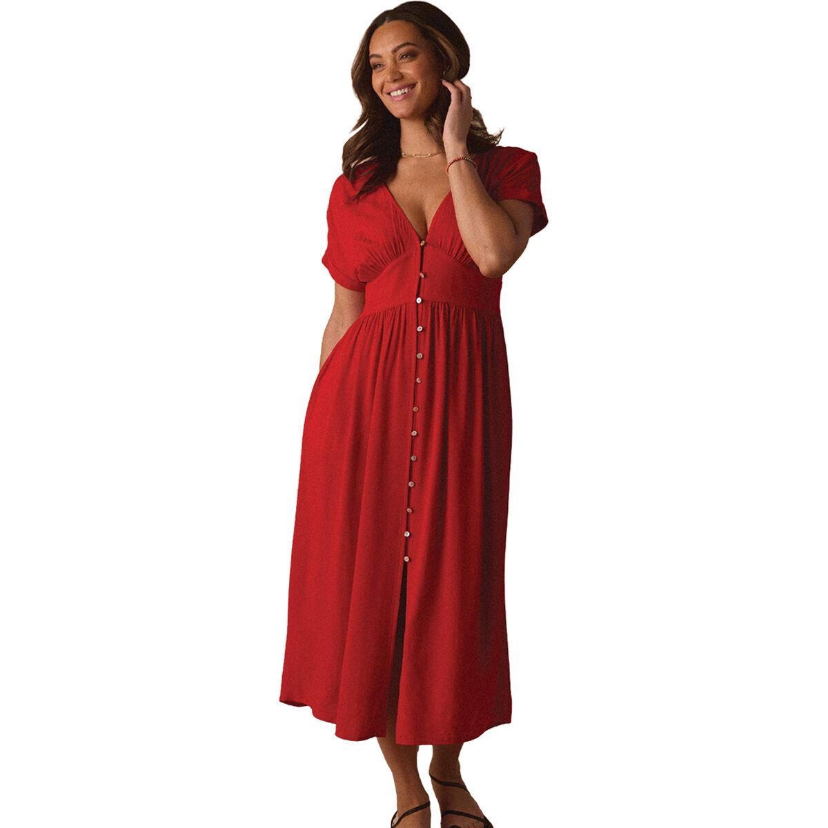 Image of The Normal Brand Aria Crepe Midi Dress - Women's Poppy Red, XL