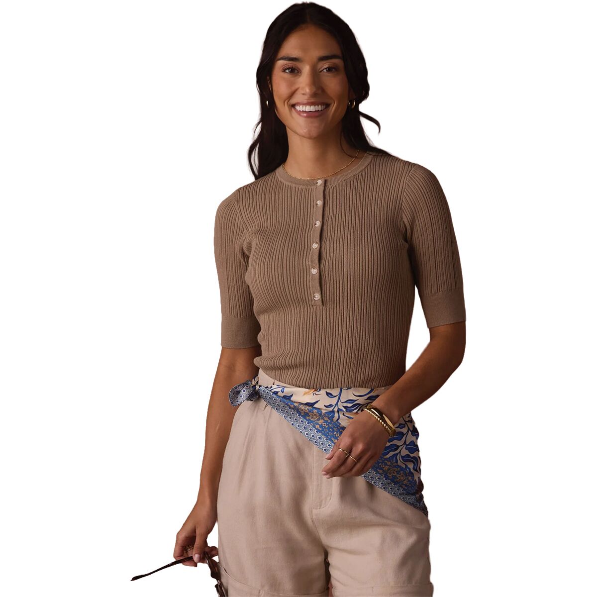Image of The Normal Brand Coco Henley Sweater - Women's Taupe, XS