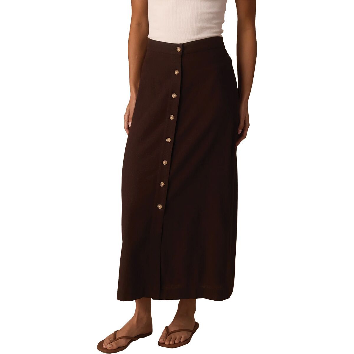 Image of The Normal Brand Leukos Linen-Blend Button Front Skirt - Women's Umber, XL