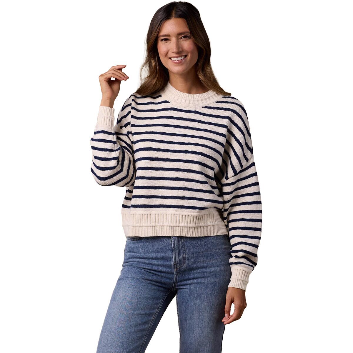 Image of The Normal Brand Maritime Crewneck Sweatshirt - Women's Cream/Navy, M