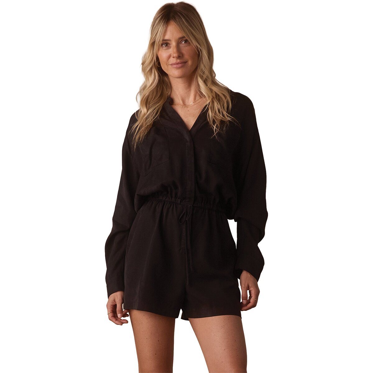 Image of The Normal Brand Sueded Costa Romper - Women's Black, XS