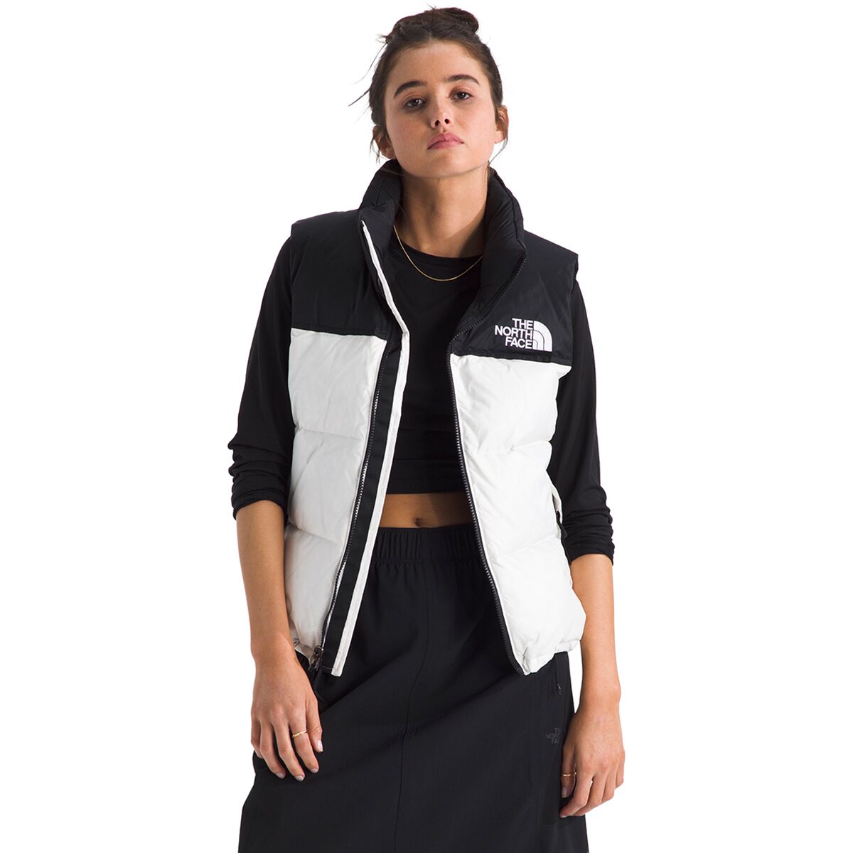 Image of The North Face 1996 Retro Nuptse Vest - Women's White Dune/TNF Black/Recycled Down, XS