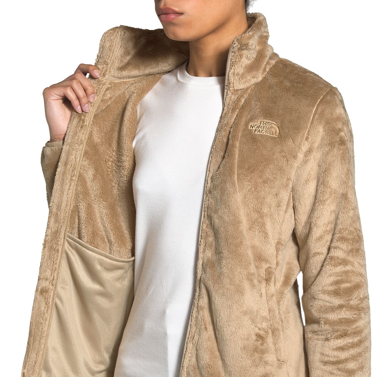 north face brown fuzzy jacket