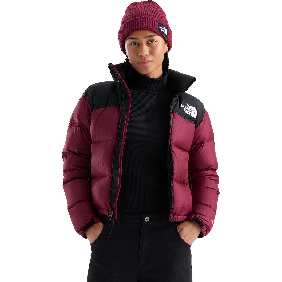 Image of The North Face 1996 Retro Nuptse Jacket - Women's Burgundy Crush/TNF Black, XXL
