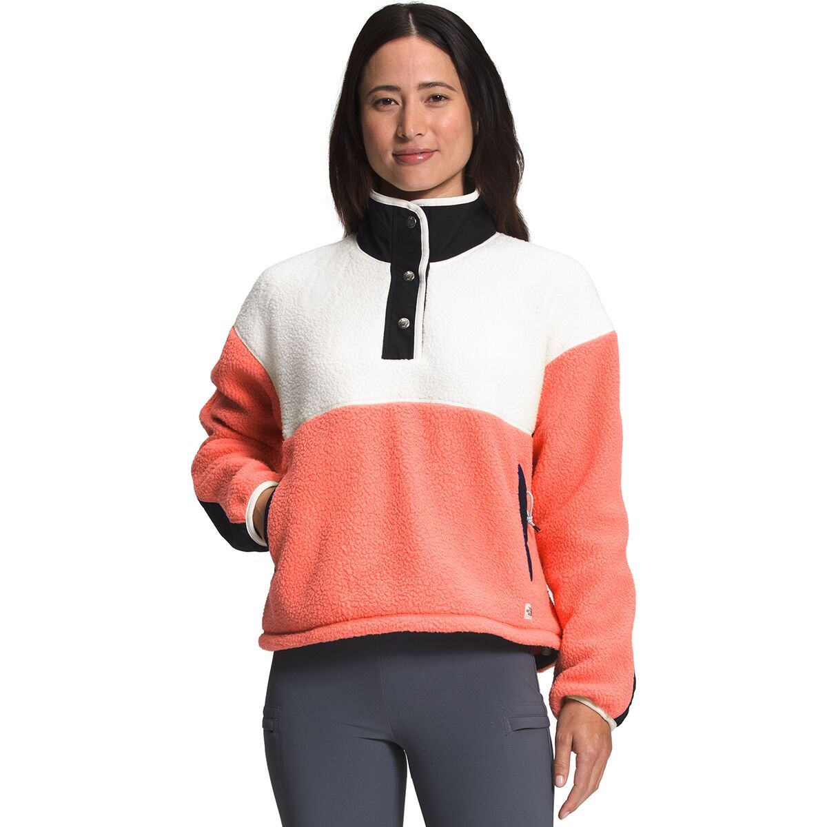 The North Face Cragmont 1/4-Snap Fleece Pullover - Women's Coral Sunrise/Gardenia White/TNF Black, XXL