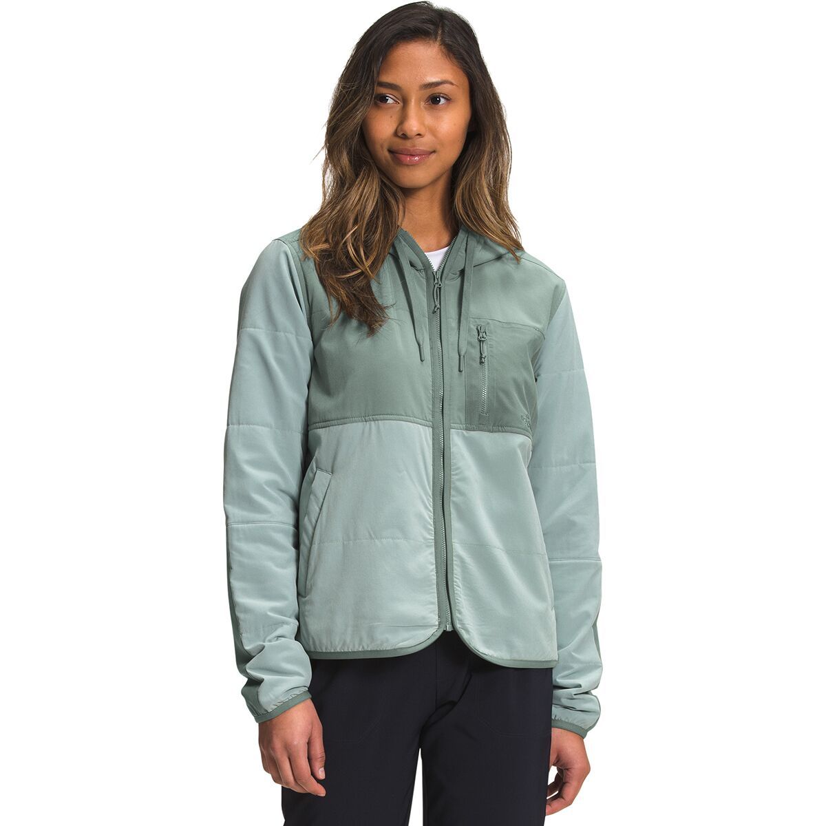 The North Face Mountain Sweatshirt Hoodie - Women's Silver Blue/Laurel Wreath Green, S