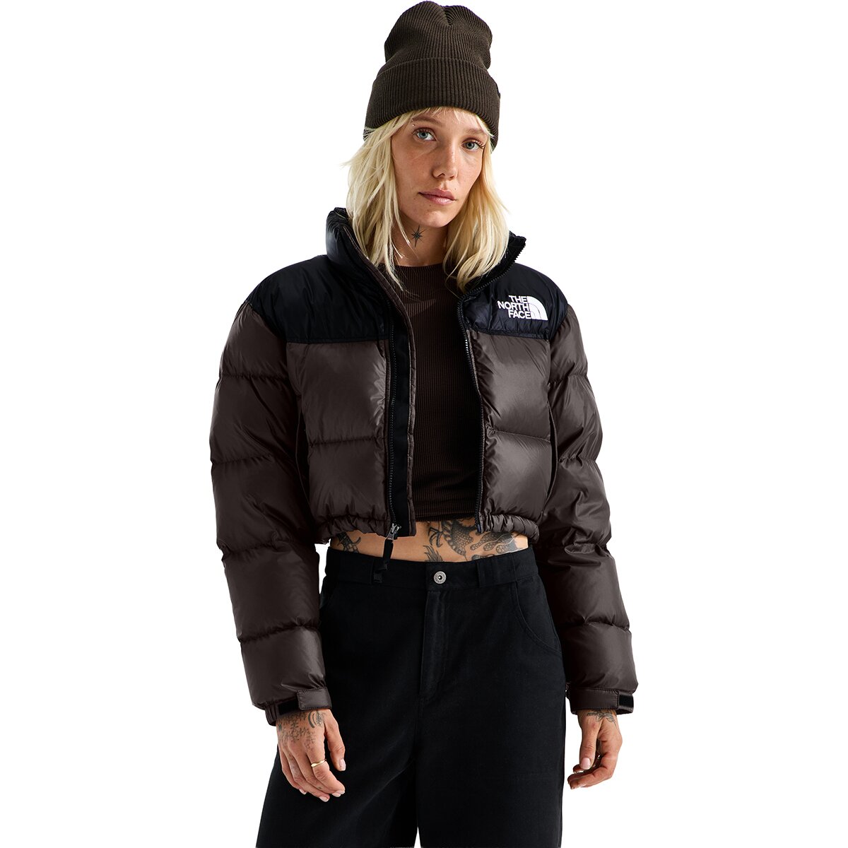 Image of The North Face Nuptse Short Jacket - Women's Dark Chestnut/TNF Black, M