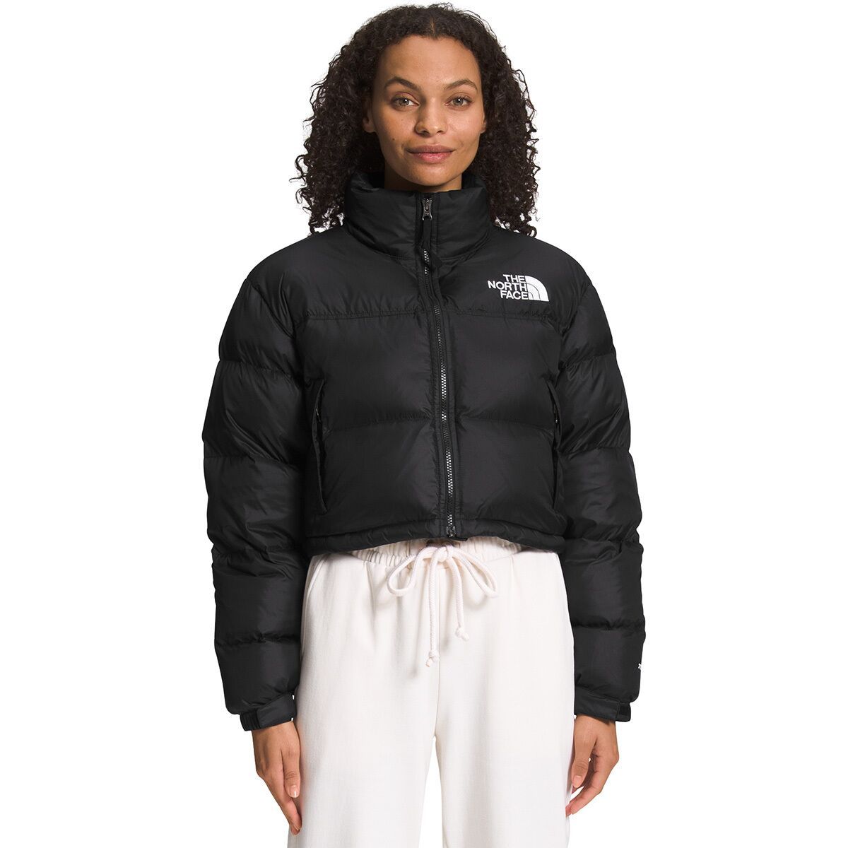 The North Face Nuptse Short Jacket - Women's White Dune/TNF Black, XXL