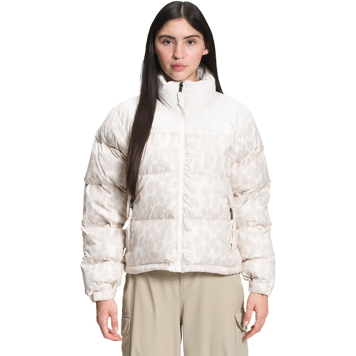 The North Face Printed 1996 Retro Nuptse Jacket - Women's Silver Grey Leopard Print/Gardenia White, M